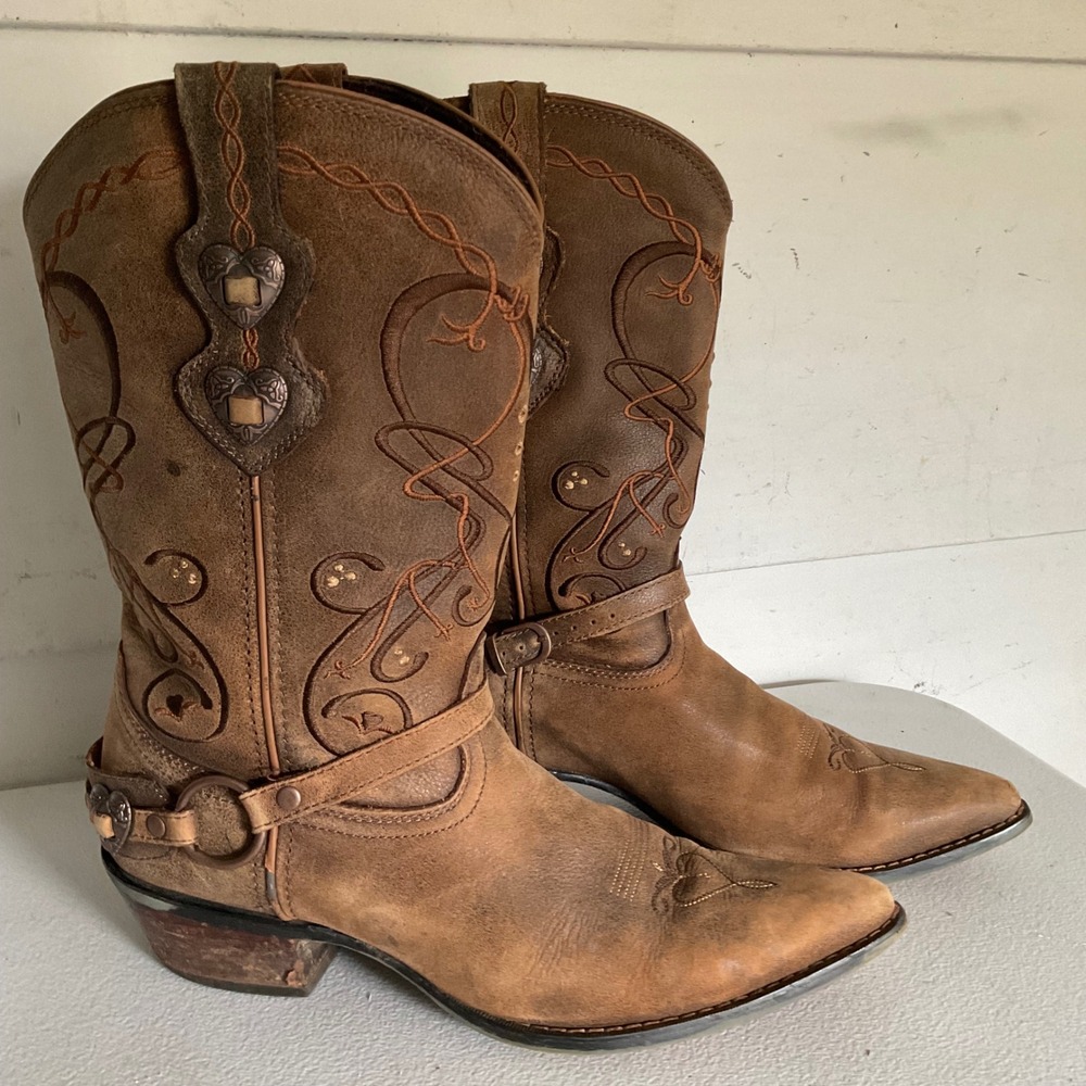 Durango Crush Heart Concho Brown Leather Western Cowboy Boots RD4155 Womens 10M